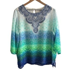Alfred Dunner Beaded Sequin Sheer Blouse Boho Women’s Size 16